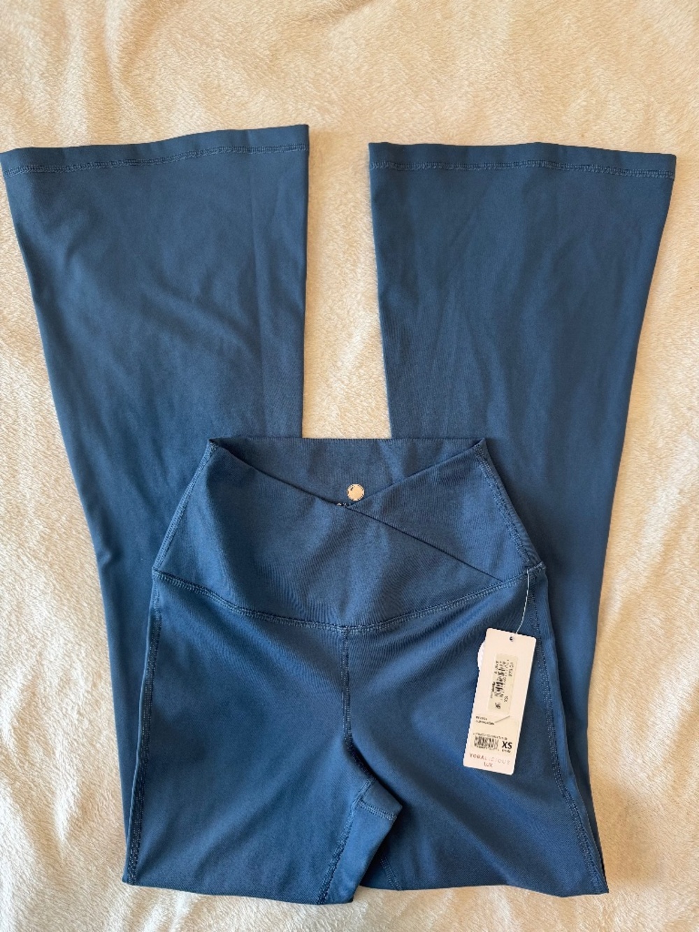NWT Yogalicious Lux Madison Crossover Flare Leggings - Blue Horizon XS Y2K